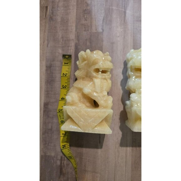 CHINESE PAIR HAND CARVED VINTAGE FOO DOG LION Pixiu Pi Yao Wealth Prosperity - Picture 4 of 10